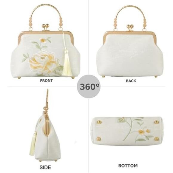 Embroidered Peony Flower Clutch Purse Chinese Style Evening Crossbody Bag - Picture 4 of 8